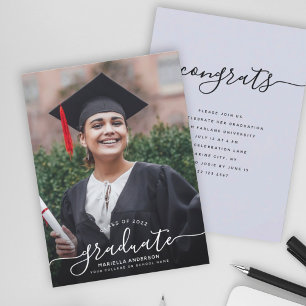 Custom Graduation Modern Elegant Script Photo Invitation