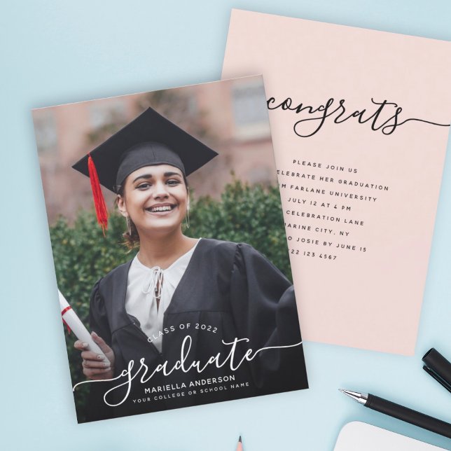 Custom Graduation Modern Elegant Script Photo Invitation (Creator Uploaded)