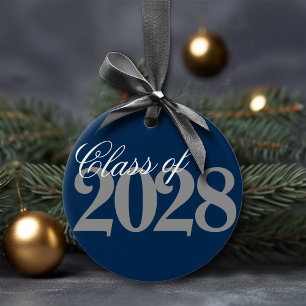 Custom Graduation   Navy Blue Grey Grad Keepsake Ceramic Ornament