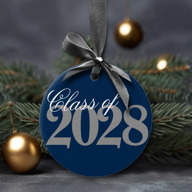 Custom Graduation | Navy Blue Grey Grad Keepsake Ceramic Ornament (Creator Uploaded)