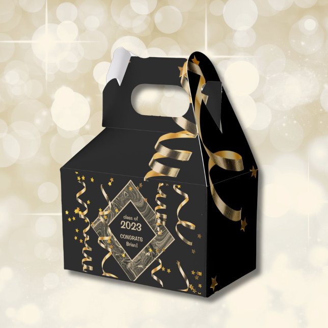Custom Graduation Party Favour Boxes (Graduation black and gold party favor box)