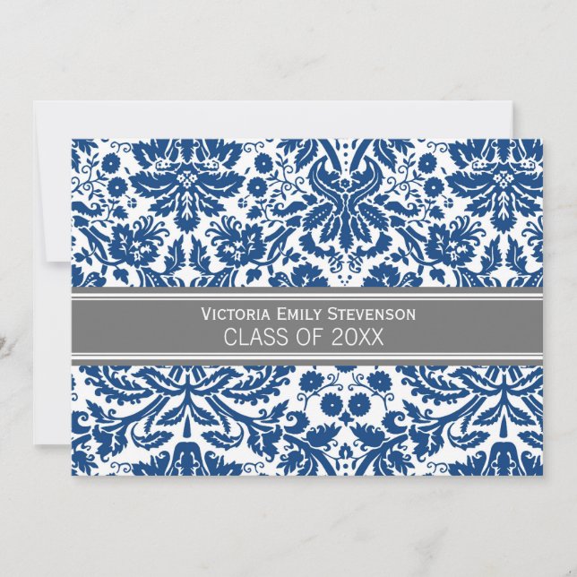 Custom Graduation Party Invitation Blue Grey (Front)