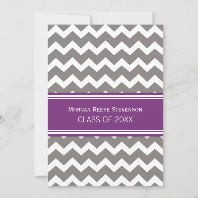 Custom Graduation Party Invitation Purple Chevron (Front)