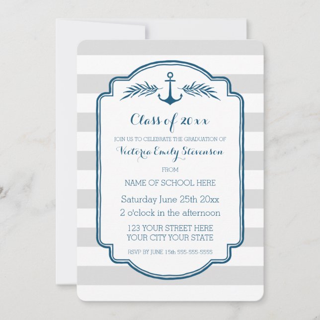 Custom Graduation Party Invitation Vintage Stripes (Front)