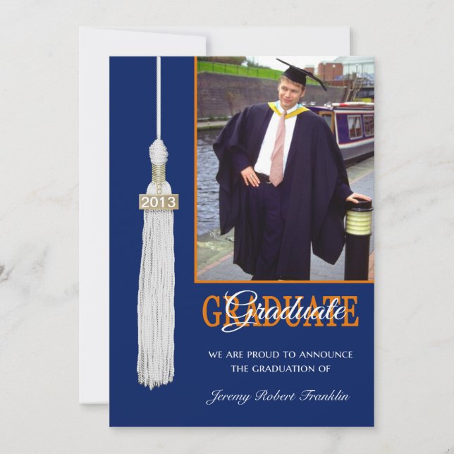 Custom Graduation Party Invite Blue/Orange Tassel (Front)