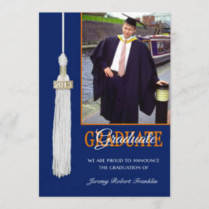 Custom Graduation Party Invite Blue/Orange Tassel
