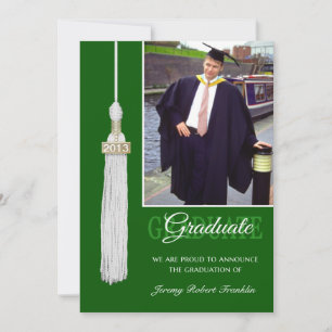 Custom Graduation Party Invite Green White Tassel