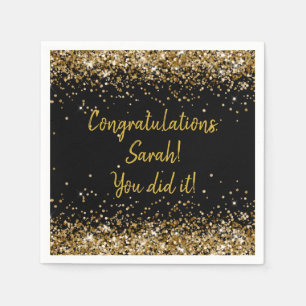 Custom Graduation Party Personalized Black & Gold Napkin