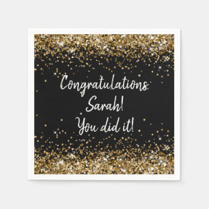 Custom Graduation Party Personalized Black & Gold Napkin
