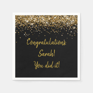 Custom Graduation Party Personalized Black & Gold Napkin