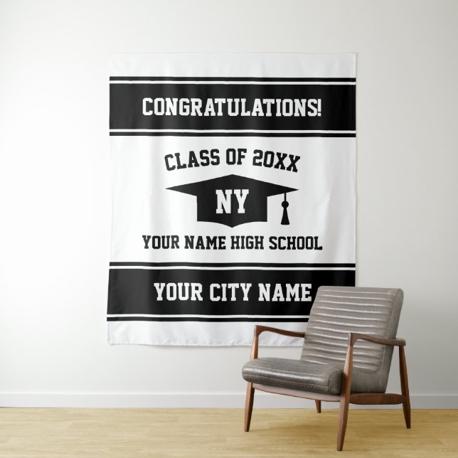 Custom graduation party photo booth backdrop tapestry (In Situ)