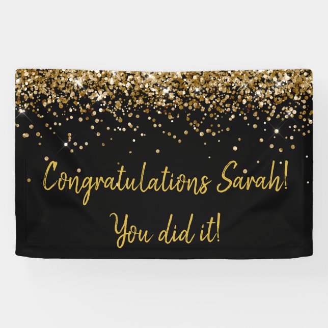 Custom Graduation Party Photo Booth Black & Gold Banner (Horizontal)