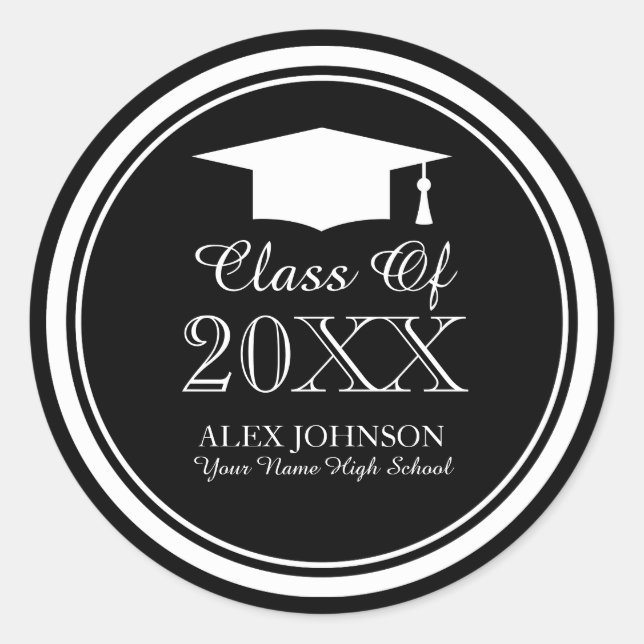 Custom graduation party stickers with graduate hat (Front)