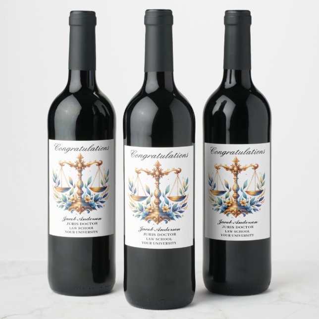 Custom Graduation Personalized JD Name  Wine Label (Bottles)
