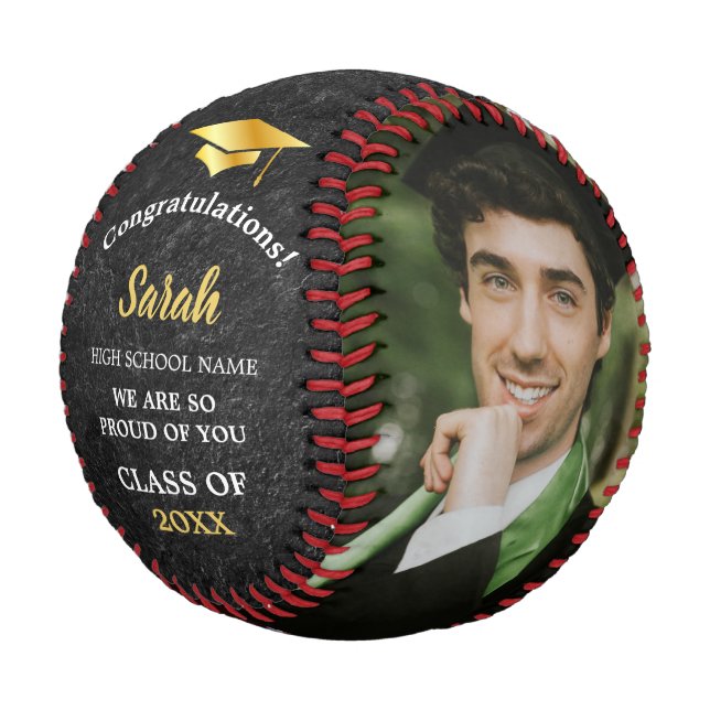 Custom Graduation Photo Class Of 2025 Black & Gold Baseball (Angled)