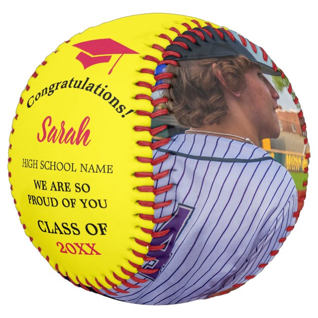 Custom Graduation Photo Class Of 2025 | Red Softball (Angled)