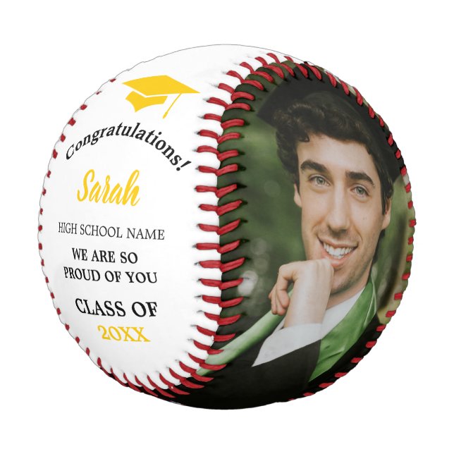 Custom Graduation Photo Class Of 2025 | Yellow Baseball (Angled)