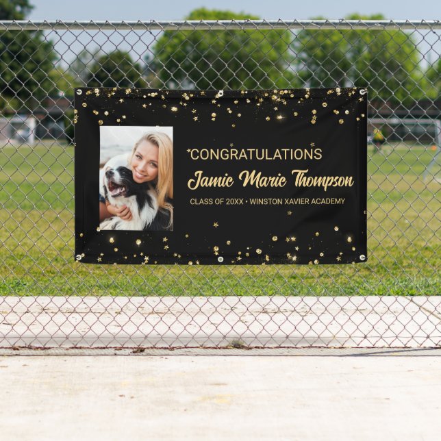 Custom graduation Photo gold confetti sign (Insitu)