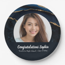 Custom Graduation Photo Marble Agate Blue