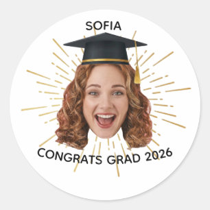 Custom Graduation Photo Personalized Congrats Grad Classic Round Sticker