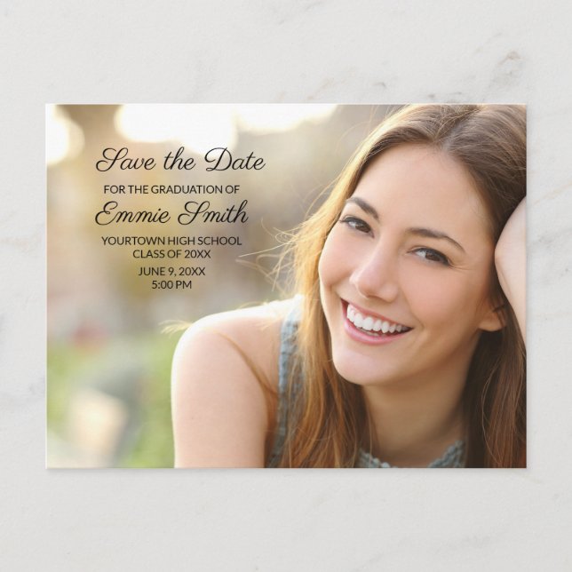 Custom Graduation Photo Save Date Addressed Back Postcard (Front)