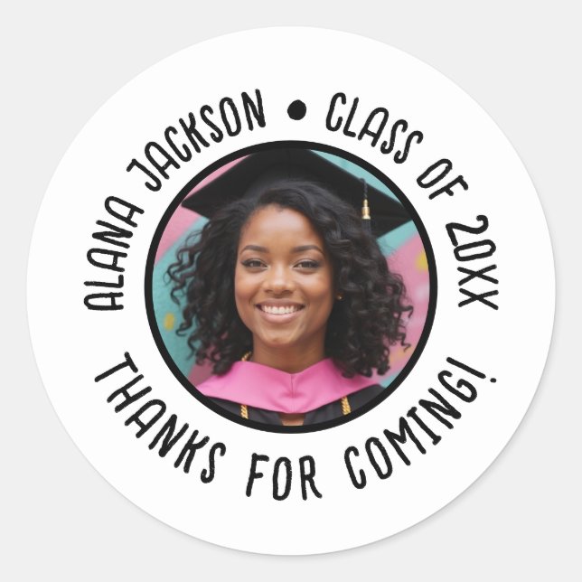 Custom Graduation Photo Thank You Favour Classic Round Sticker (Front)