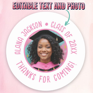 Custom Graduation Photo Thank You Favour Classic Round Sticker