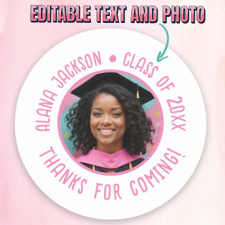 Custom Graduation Photo Thank You Favour Classic Round Sticker
