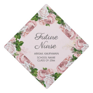 Custom Graduation Pink Vintage Floral Future Nurse Cap Topper