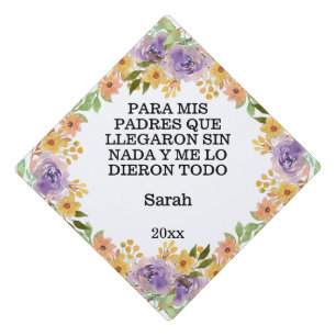 Custom Graduation Quote Spanish Watercolor Flowers Cap Topper