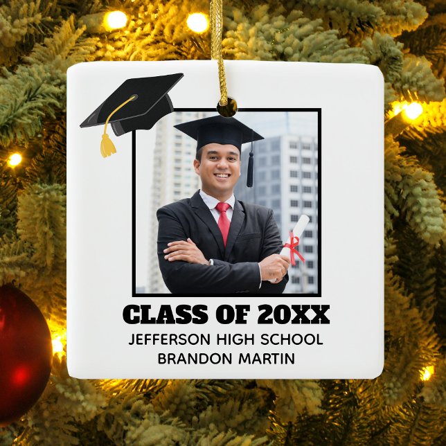 Custom Graduation Senior Portrait Photo 2025 Class Ceramic Ornament (Creator Uploaded)