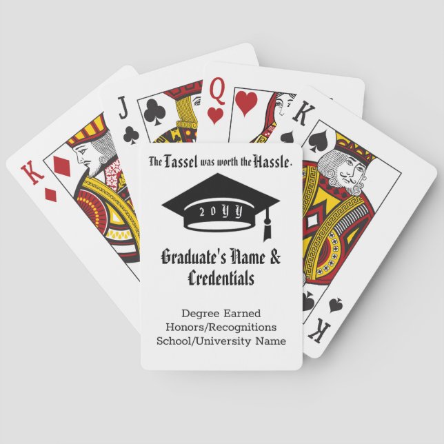 Custom Graduation Tassel, Name Class Black & White Playing Cards (Back)
