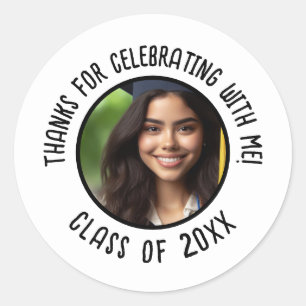 Custom Graduation Thank You Photo  Classic Round Sticker