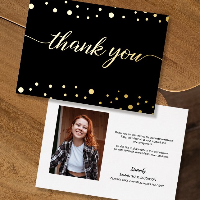Custom Graduation Thank you Script photo Message Foil Holiday Card (Creator Uploaded)
