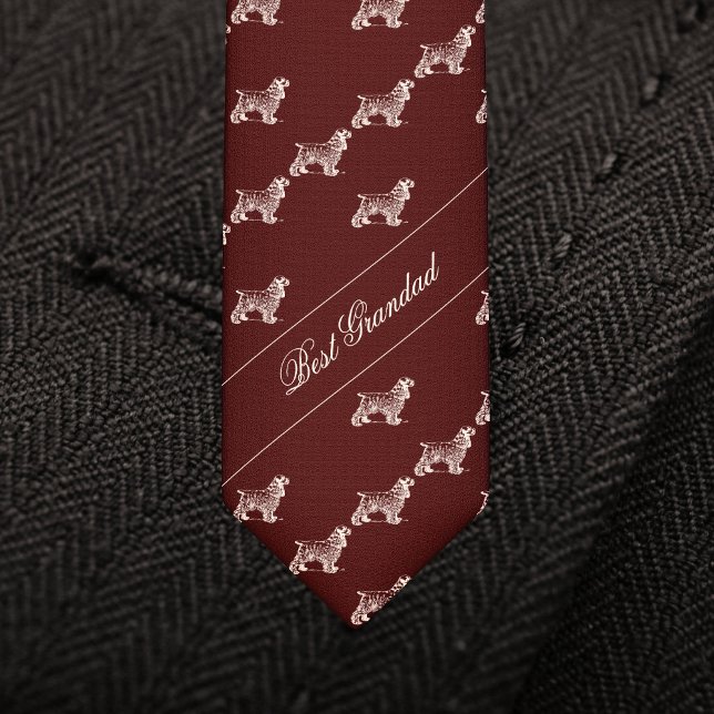 Custom Grandad Gift Burgundy Dog Pattern Tie (A sophisticated burgundy necktie featuring a charming dog pattern, and custom text and color.)