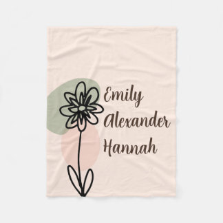Custom Grandchildren Names Minimal Floral line art Fleece Blanket