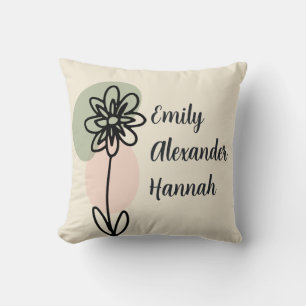 Custom Grandchildren Names Minimal Floral line art Throw Pillow