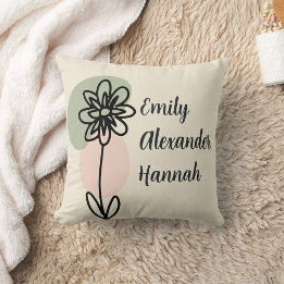 Custom Grandchildren Names Minimal Floral line art Throw Pillow