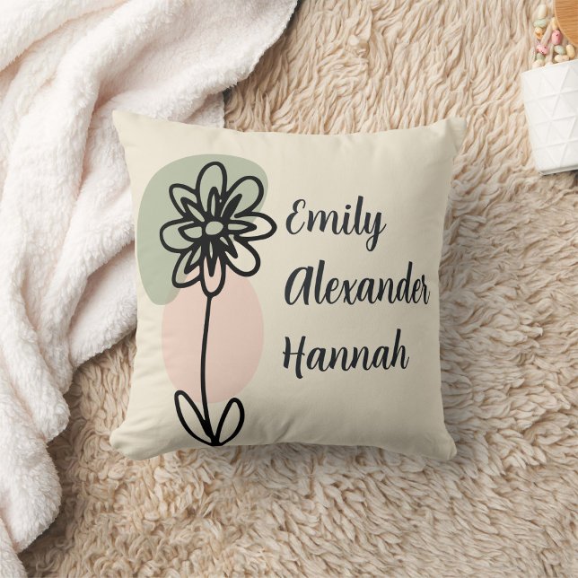 Custom Grandchildren Names Minimal Floral line art Throw Pillow (Creator Uploaded)