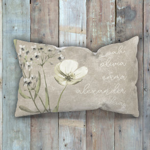 Custom Grandchildren Names Rustic Floral Script Accent Pillow