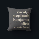 Custom Grandchildren Names Stylish Black Grey Throw Pillow<br><div class="desc">Make your space more personal with this custom name pillow, designed with a bold typographic layout on a modern dark background. Perfect for showcasing family names, a friend group, or meaningful words, this stylish throw pillow adds a cozy and sentimental touch to any home. Customize with your own text to...</div>
