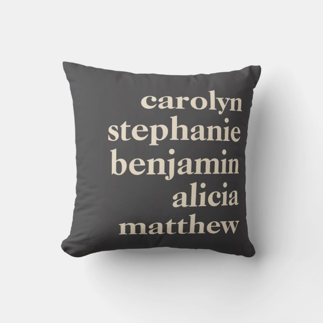 Custom Grandchildren Names Stylish Black Grey Throw Pillow (Front)
