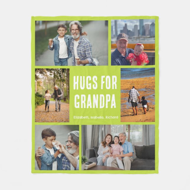 Custom Grandfather 6 Picture Collage Gift Quote Fleece Blanket (Front)