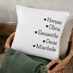 Custom Grandkids Names Throw Pillow | Heart Icons<br><div class="desc">Celebrate family with this elegant custom throw pillow featuring the names of your beloved grandkids, each accented with a sweet heart icon. A perfect gift for Grandma, Grandpa, or both — this personalized keepsake brings warmth and love to any home. Whether for birthdays, holidays, or Grandparents Day, this soft and...</div>