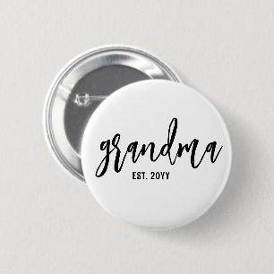 Custom Grandma Est. Modern Brush Script Typography 2 Inch Round Button