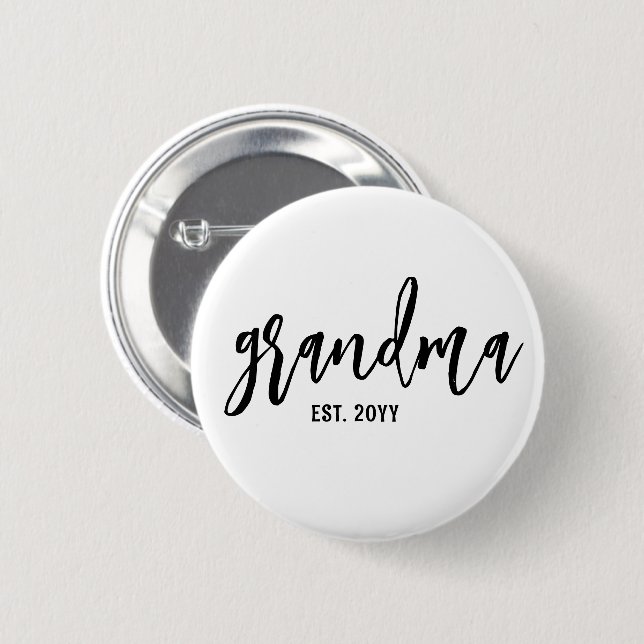Custom Grandma Est. Modern Brush Script Typography 2 Inch Round Button (Front & Back)