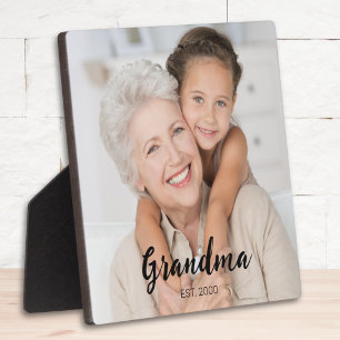 Custom Grandma Established Modern Script Photo Plaque
