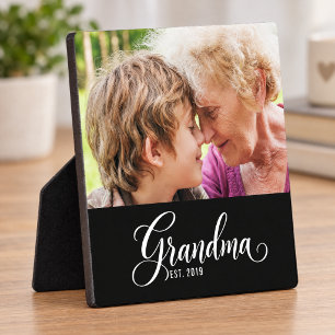 Custom Grandma Established Modern Script Photo Plaque