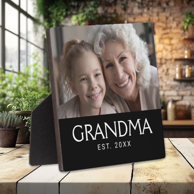 Custom Grandma Established Modern Typography Photo Plaque (Creator Uploaded)