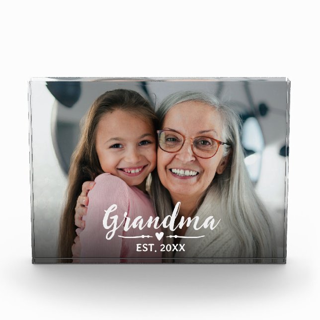 Custom Grandma Established White Script Photo Block (Front)